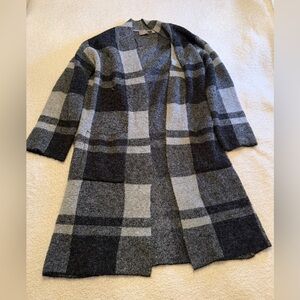 Cyrus Gray Plaid Open Front Cardigan Coat L